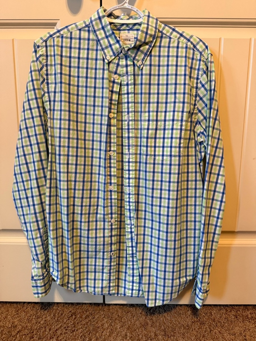 GAP Men’s Blue & Green Plaid Button-Down Shirt
